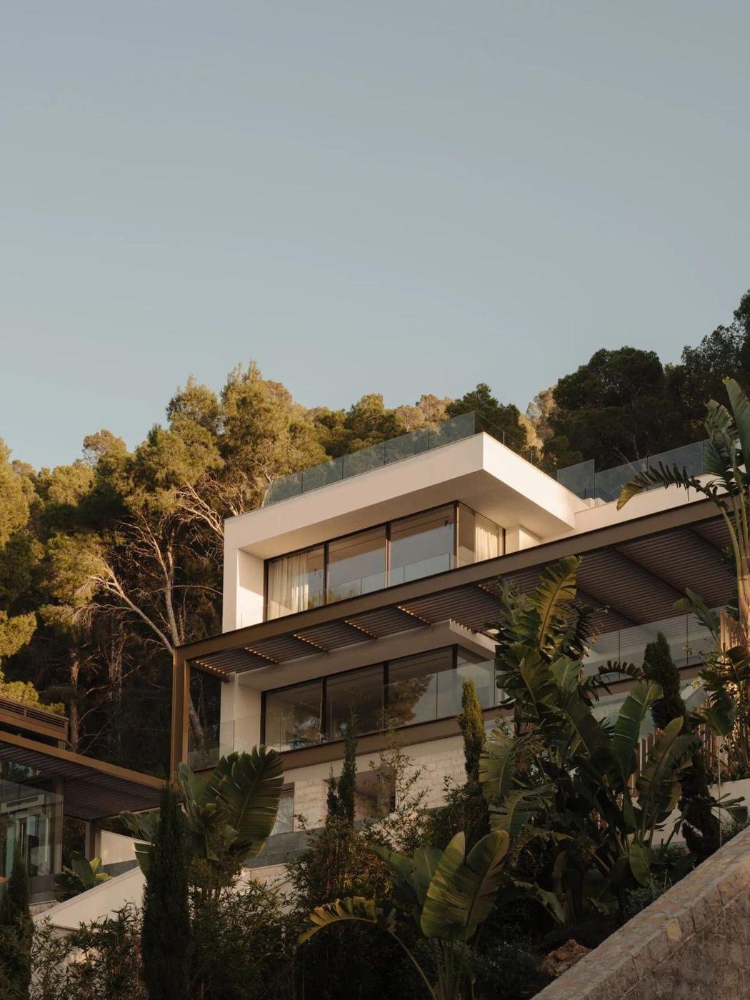 Casa contemporânea em encosta com vegetação nativa